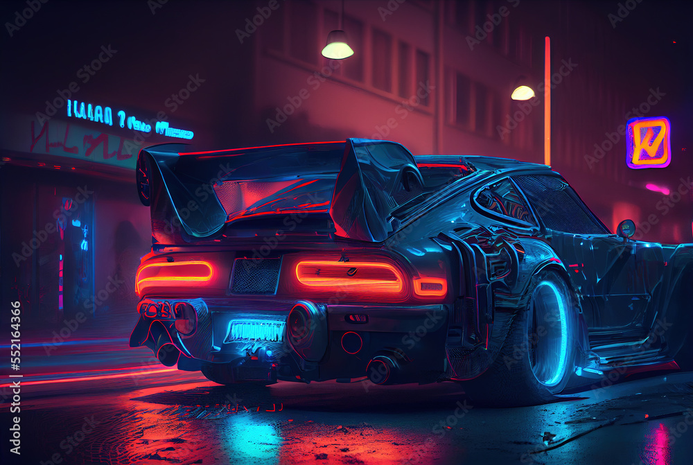 Sports cyberpunk futuristic car on a neon cyberpunk background in the ...