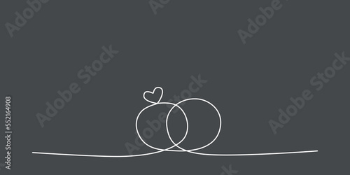 Decoration continuous line hand drawing element for wedding photo book, invitations. Vector stock illustration minimalism design isolated on black chalkboard background. Editable stroke single line. 