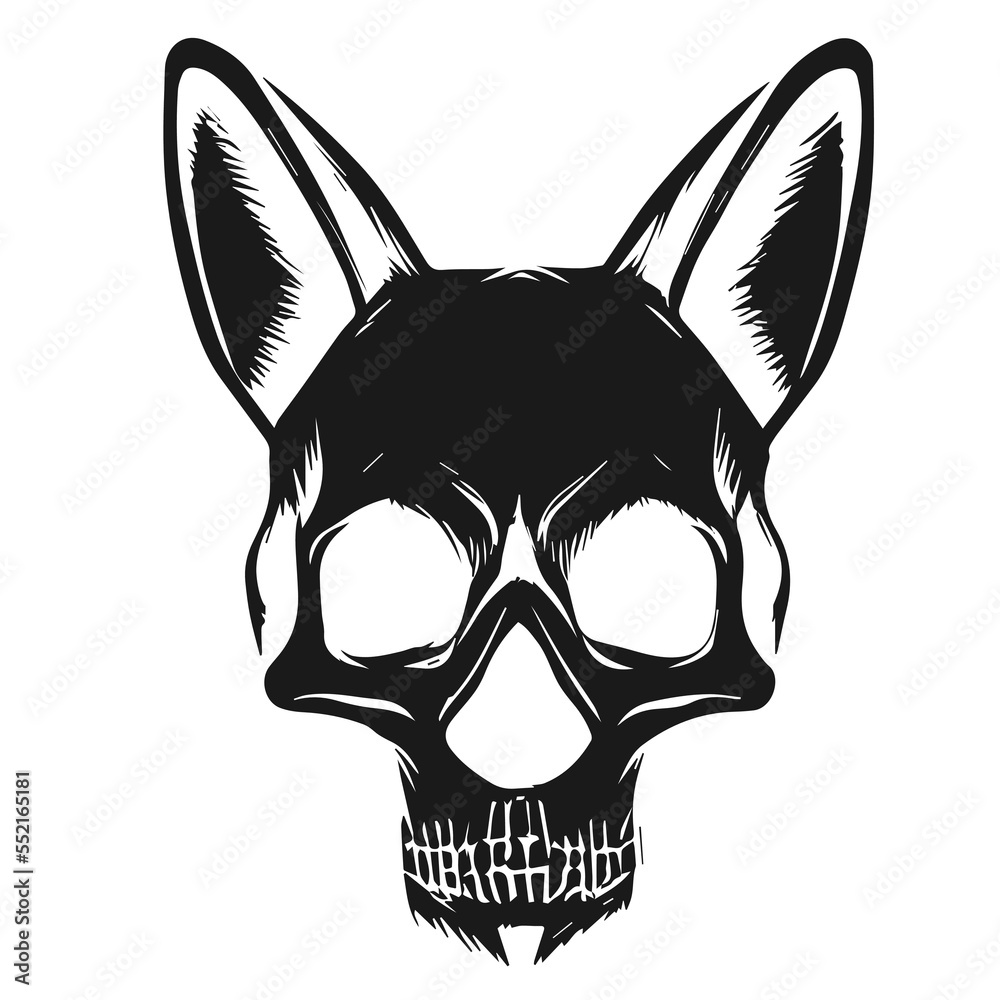 cat skull image black and white, hand drawn vector picture cat skull image black and white, hand drawn vector picture