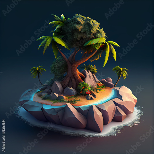 cartoon island, palm tree, ...