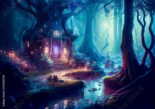 Elven city in the forest, e...