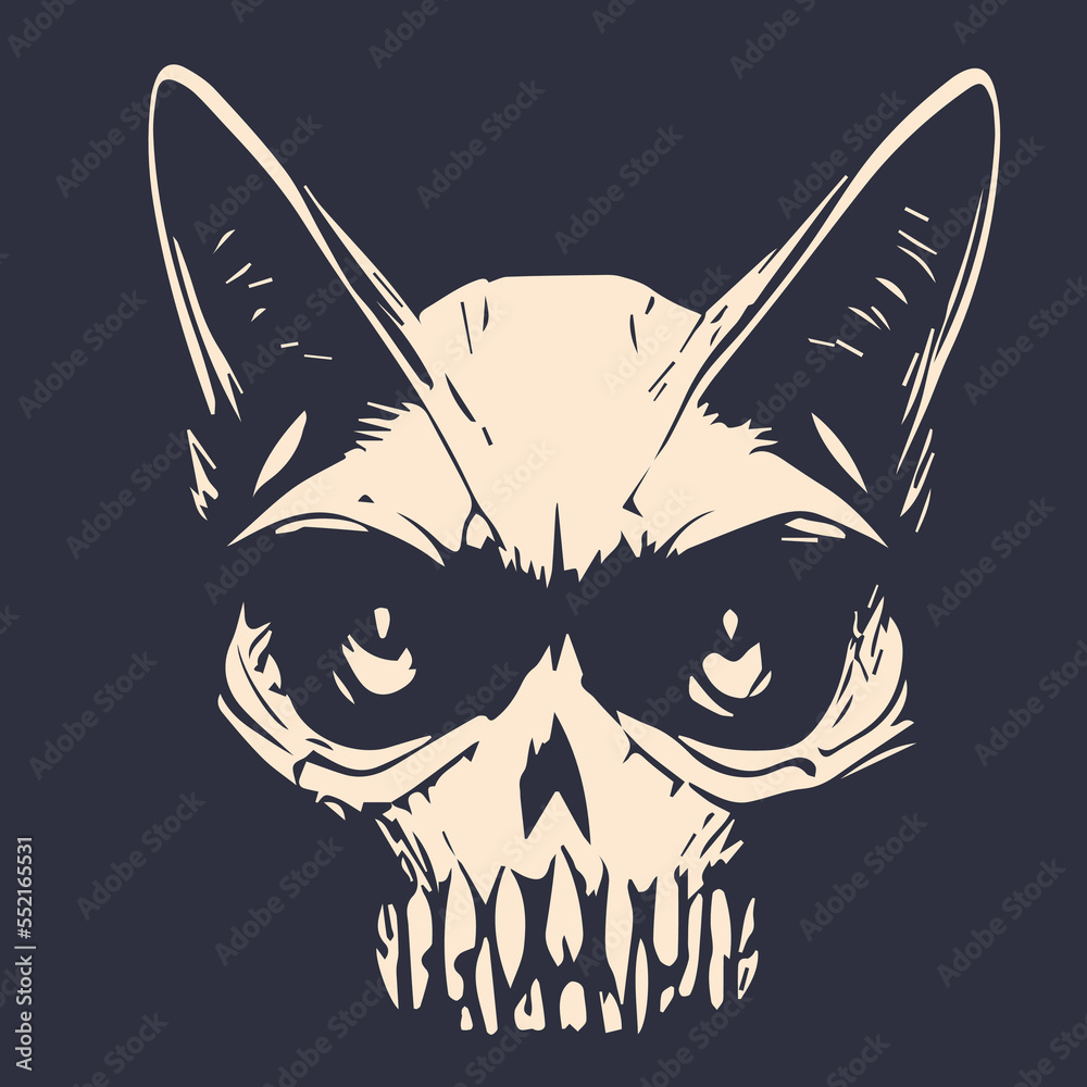 cat skeleton clipart black and white, hand drawn vector picture Stock ...