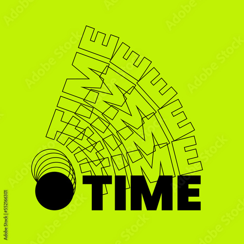 Font design with word time and analogue clock head movement