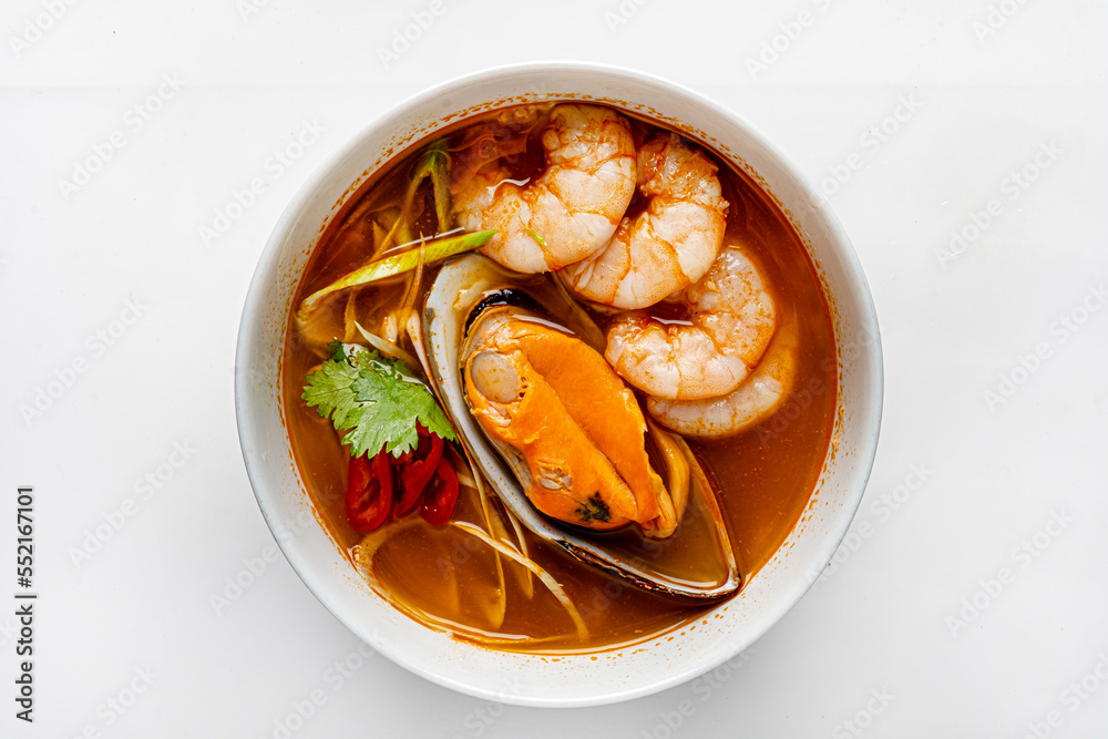 seafood soup on the white background seafood soup on the white background