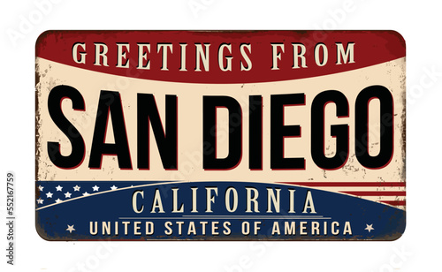 Greetings from San Diego vintage rusty metal sign