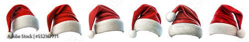 Set collection of  isolated santa claus christmas hats on transparent background 