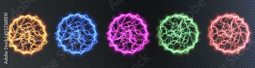 Powerful ball lightning gold, yellow, blue, red, green, pink png. A strong electric neon charge of energy in one ring. Element for your design, advertising, postcards, invitations, screensavers, websi