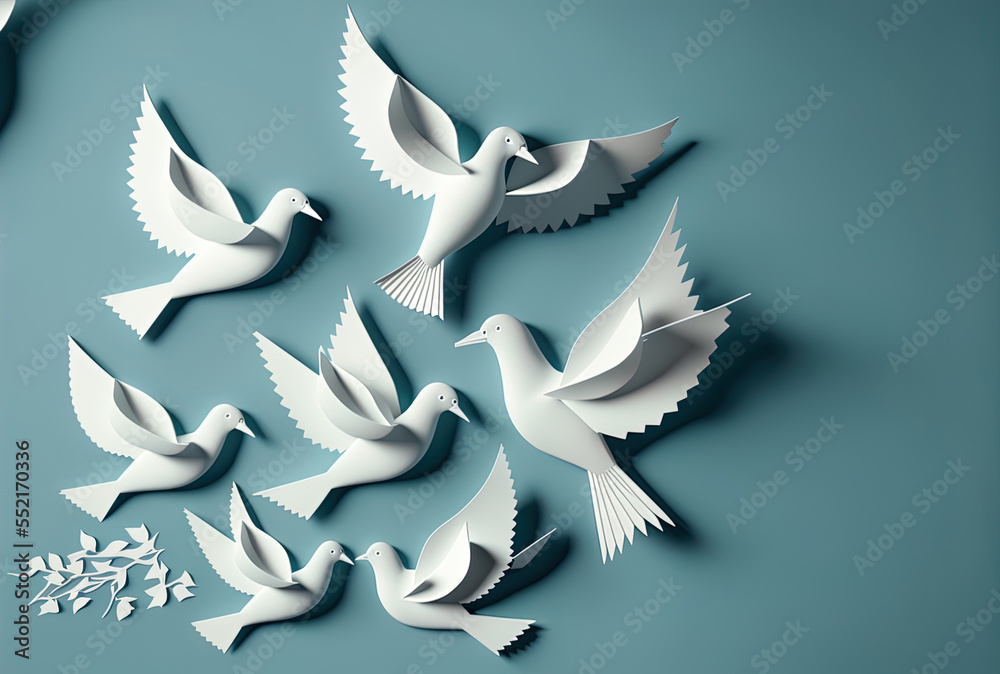 Paper doves in a flat layout with copy space. Generative AI Paper doves in a flat layout with copy space. Generative AI