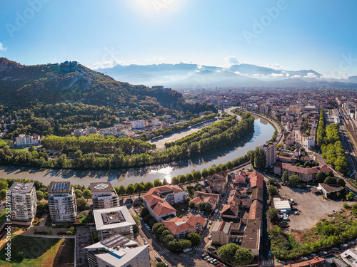 the Isere river crossing the city of Grenoble in the Alps