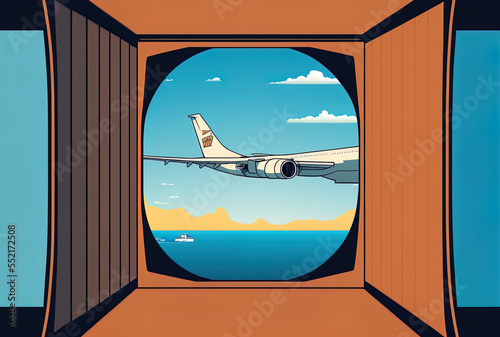 Overlooking an international shipping container is a freight aircraft. Generative AI photo