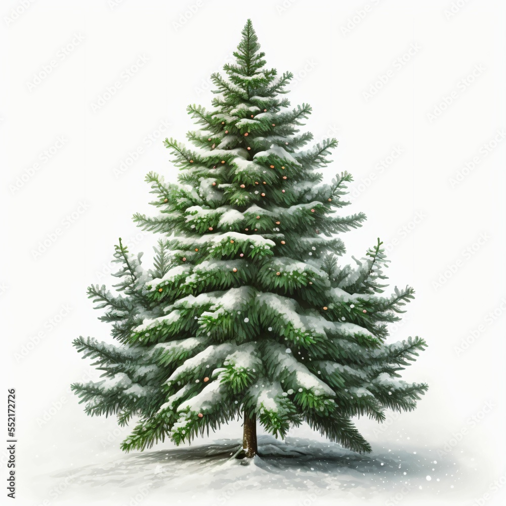 Christmas tree on white background, Generative AI illustration