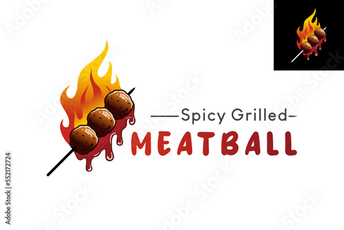 Food logo design, Bakso Bakar or Sate Bakar logo with fire and sauce