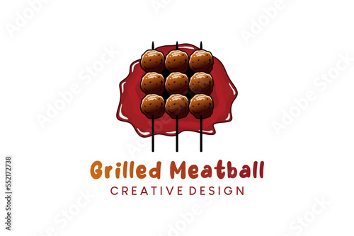 Food logo design, grilled meatball or grilled satay logo