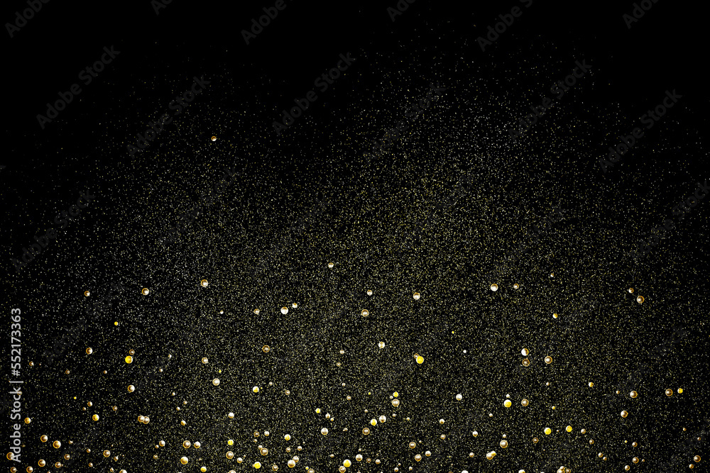 Abstract background with shining golden particles on black. 3D render illustration. Abstract background with shining golden particles on black. 3D render illustration.