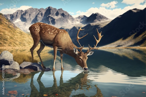 Deer drinking water in the mountains © petreadrian