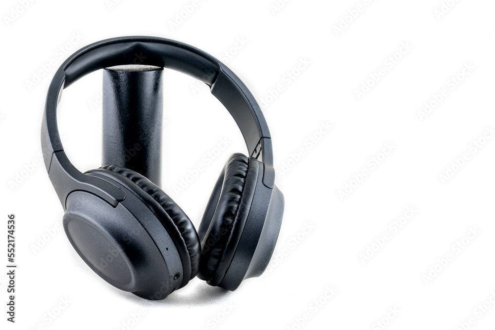 Black headphones on white background