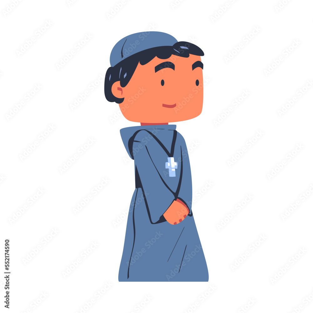 Man Priest or Monk from Middle Ages Wearing Hooded Gown with Cross Vector Illustration Man Priest or Monk from Middle Ages Wearing Hooded Gown with Cross Vector Illustration
