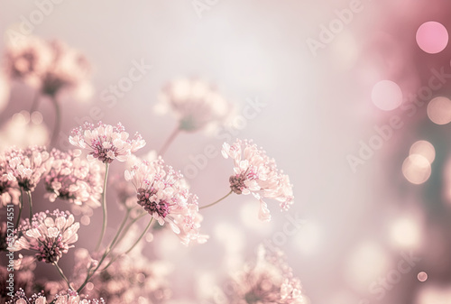 Pink small flower backdrop with a beautiful, delicate, soft feel. vertical copy space. Generative AI © AkuAku