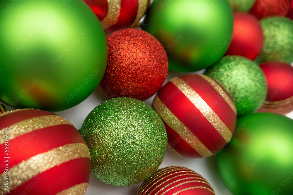Elegant Christmas composition with red with golden and green balls Elegant Christmas composition with red with golden and green balls