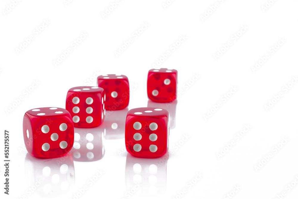 photo of red casino dice on white background photo of red casino dice on white background