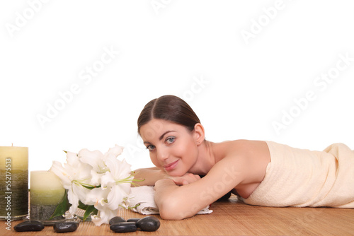 woman relaxing in spa on white
