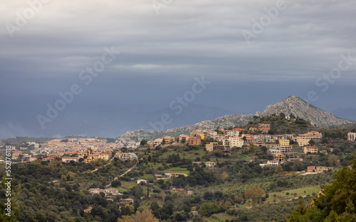 View of small touristic town in the mountains. Dorgali  Sardinia  Italy.