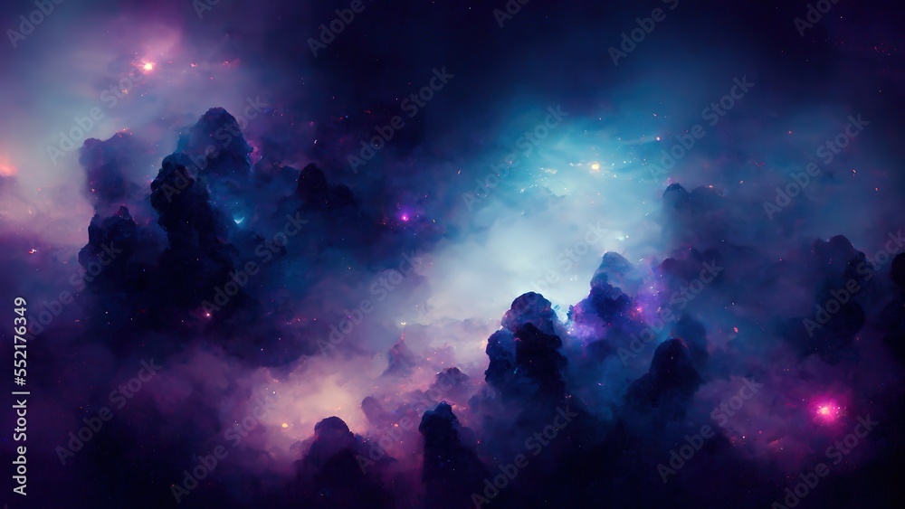 Space background with realistic nebula and shining stars. Colorful cosmos with stardust. Magic color galaxy. Infinite universe and starry night. Generative AI 