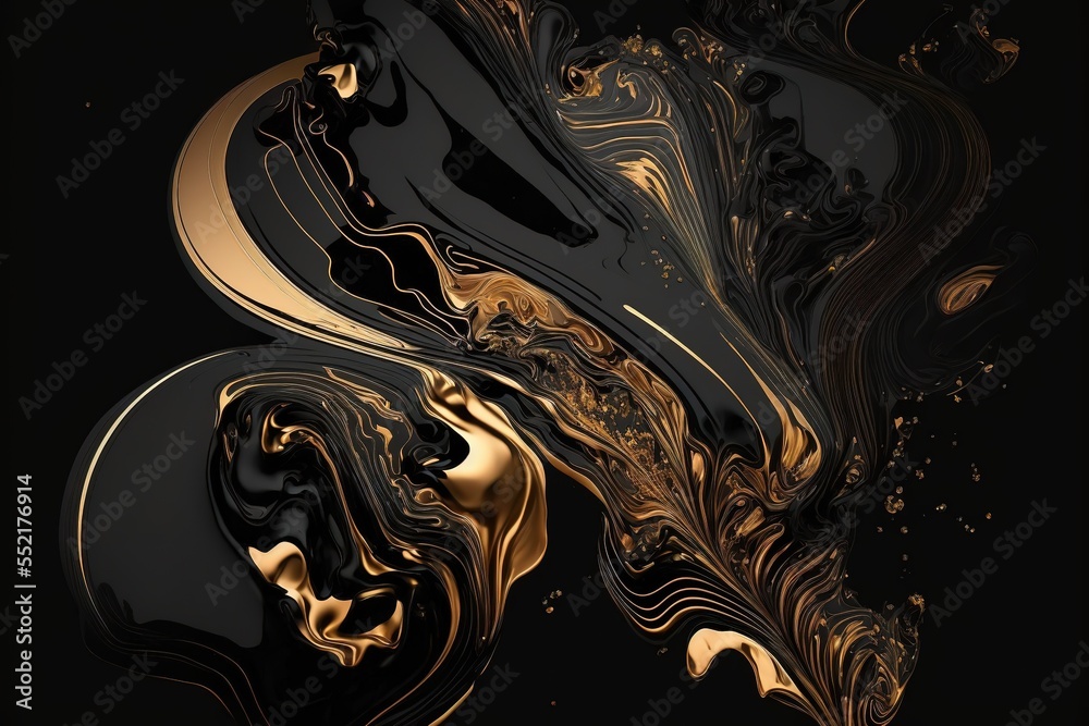 Black and white goo art composition. Stylish combination of luxury colors. Generative ai. 3D illustration