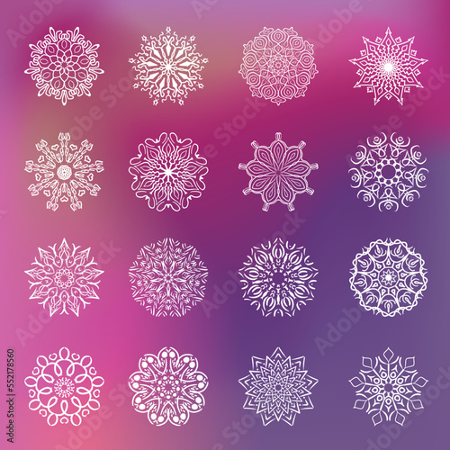 Set of mandalas in flat color on colorful background