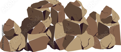 Coastal pebbles,cobblestones,gravel,minerals and geological formations.Collection of stones of various shapes .Rock fragments,boulders and building material.Vector illustration.