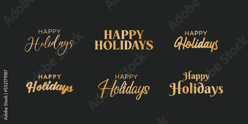 Happy Holidays Gold Vector Holiday Text, Holiday Text, Holiday Sign, Happy Holidays, Holiday Text Set, Happy Holidays Background, Holiday Background, Isolated Illustration - Vector