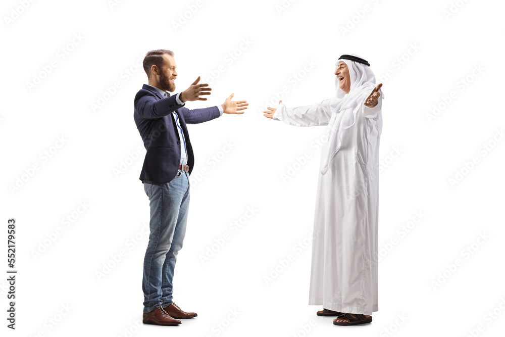 Young man meeting and greeting an arab man