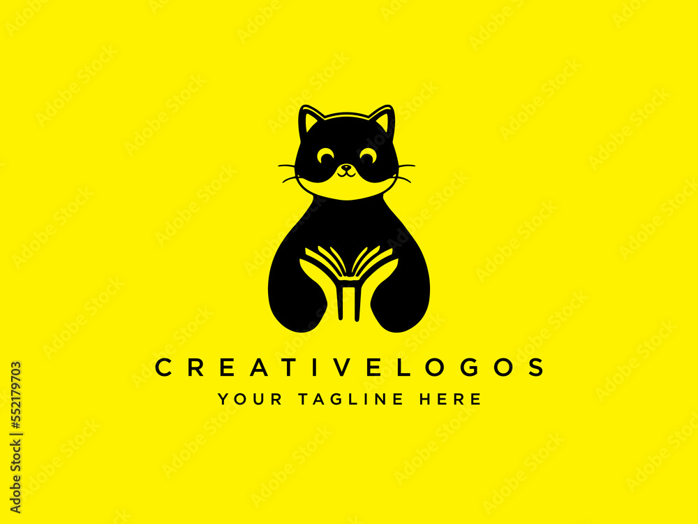 Fototapeta cat reading book, cat face vector, cat logo vector, cat logo