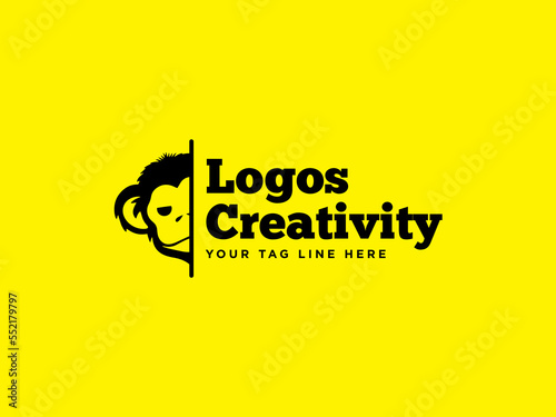 Modern monkey logo design, minimalist monkey logo design, monkey logo vector, flat monkey logo, cartoon logo, hidden logo, creative monkey logo, unique monkey logo