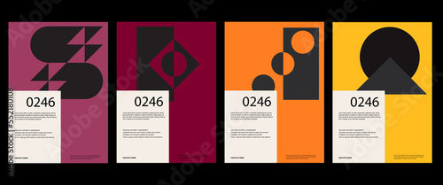 Minimal abstract posters. Bauhaus poster template layout with clean typography and minimal vector pattern with abstract geometric shapes. Great for poster art, album cover prints. photo