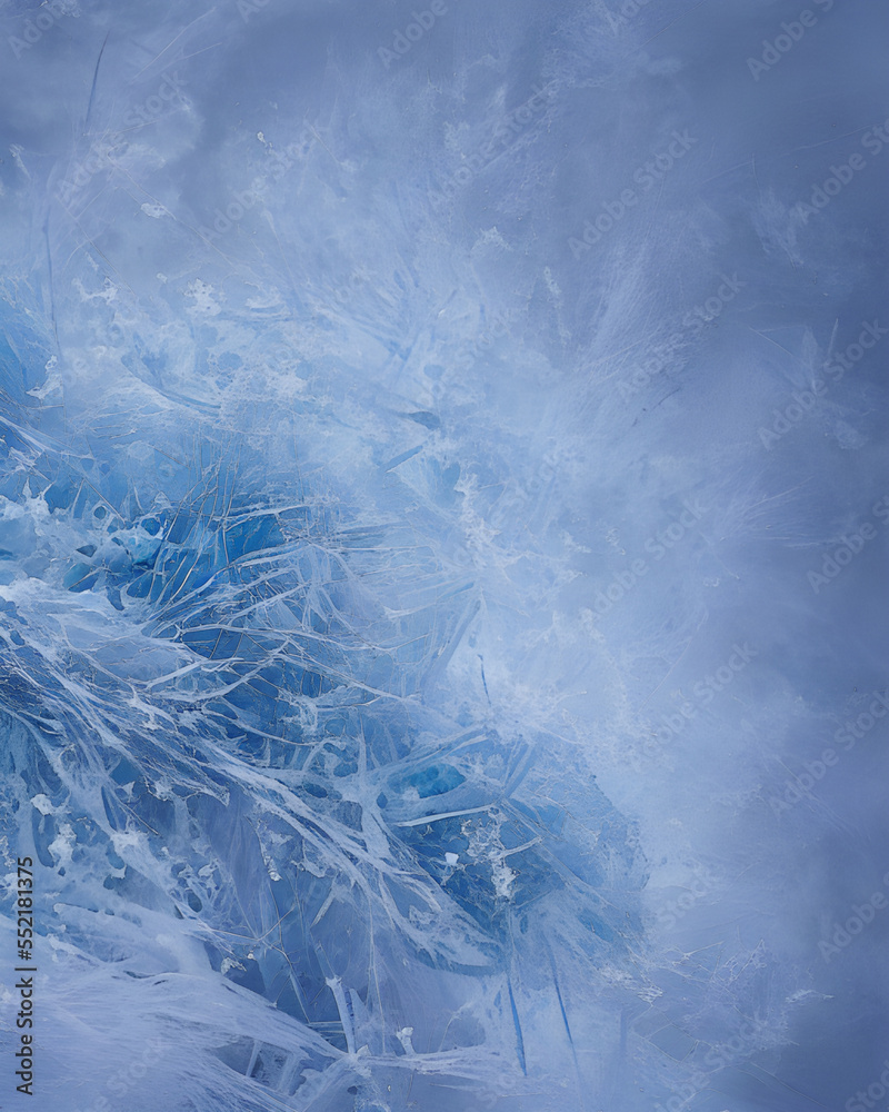 Fototapeta premium Generative AI illustration of a blue frosty winter landscape.