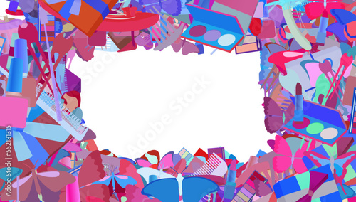 Background pattern abstract design texture. Border frame, transparent background. Theme is about clip, pomade, many, claw, design, powder, comb, salon, Red Admiral, wedding, hairpin, new