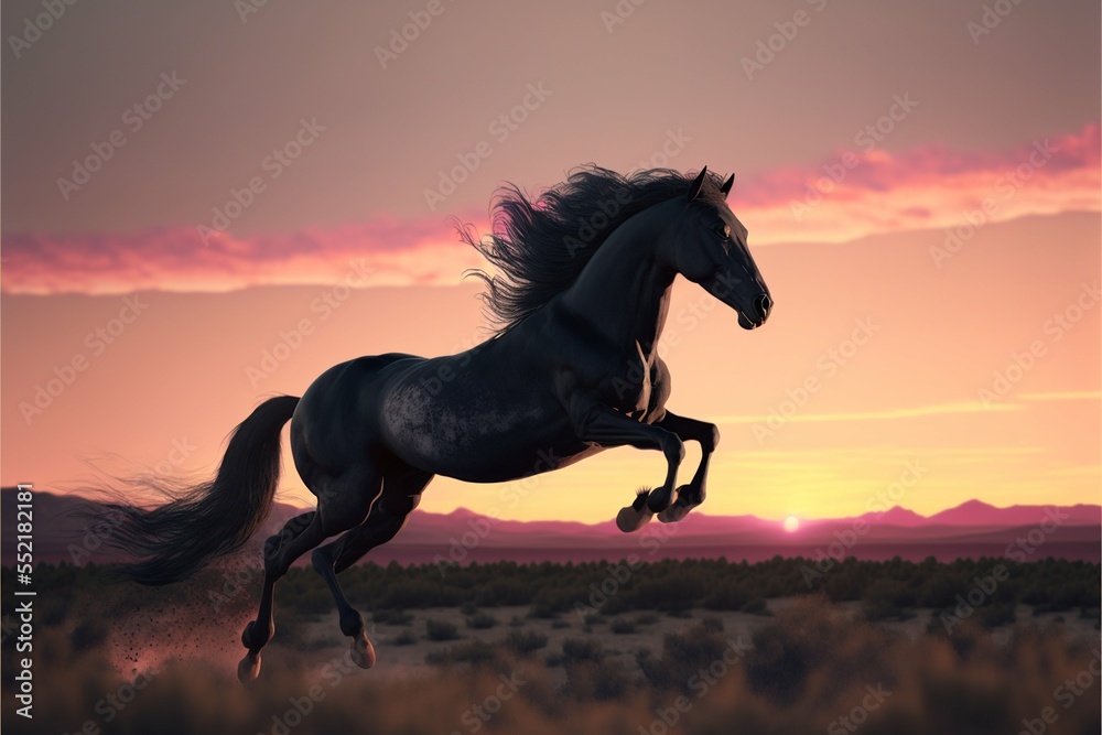 Fototapeta premium Horse jumping in the sunset