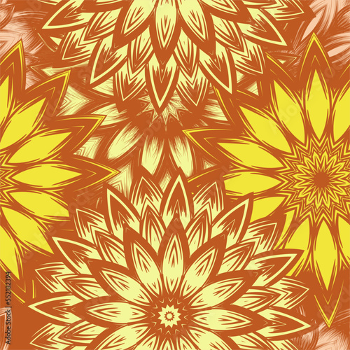Flowers. Seamless floral background. Tracery handmade nature ethnic fabric backdrop pattern. Textile design texture. Decorative color art. Vector