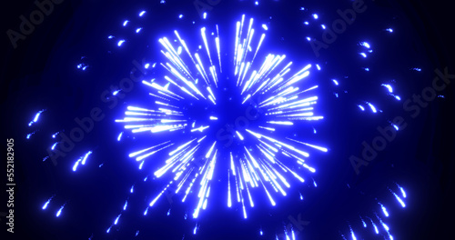 Abstract background of bright blue glowing shiny bright beautiful festive fireworks salute