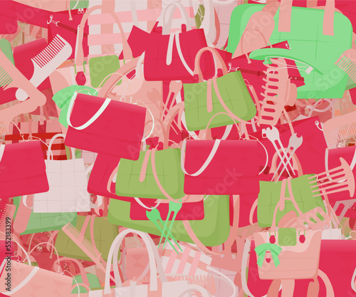 Background pattern abstract design texture. Seamless. Theme is about small, barrette, raker, beauty, bobby pin, accessories, glamour, girl, Tote, handle, hairstyle, comb, casual, lady