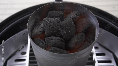 Heating Charcoal in a Kettle Charcoal BBQ. Using a BBQ Charcoal Chimney Starter.