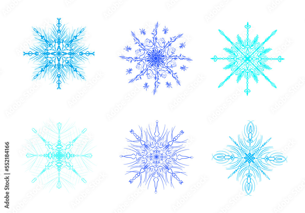 Blue snowflakes illustration hand painted png Blue snowflakes illustration hand painted png