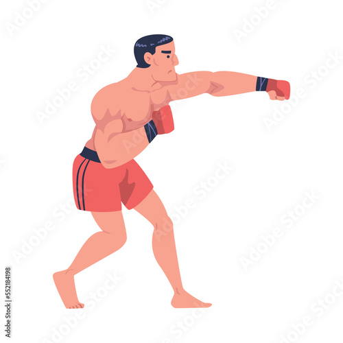 Mixed Martial Arts with Man Fighter in Shorts and Boxing Gloves Engaged in Full-contact Combat Sport Vector Illustration © topvectors