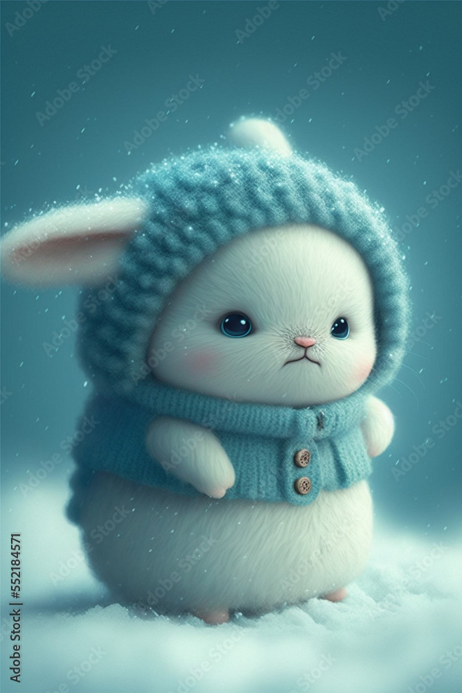 A super cute baby pixar style white fairy rabbit, shiny snow-white ...