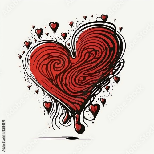 Abstract red heart  hand-drawn doodle in sketch style. bold smooth lines  on a white background  generative ai 