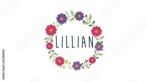 Wallpaper Mural lillian girls name motion animation concept.woman name with floral wreath Torontodigital.ca