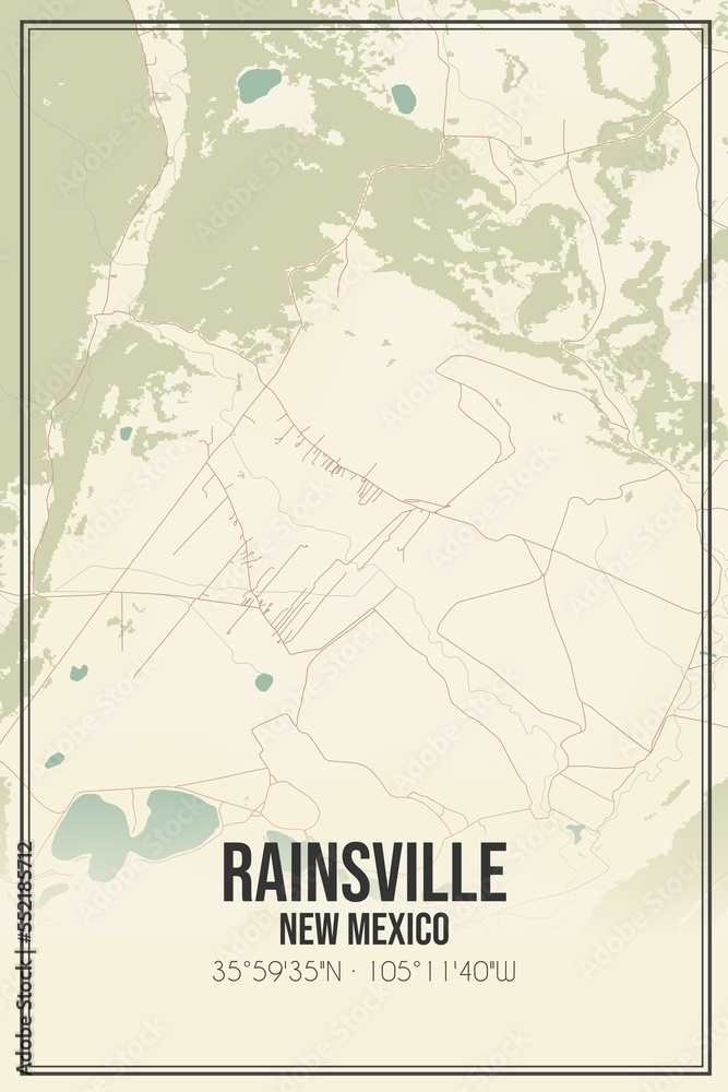 Retro US city map of Rainsville, New Mexico. Vintage street map.
