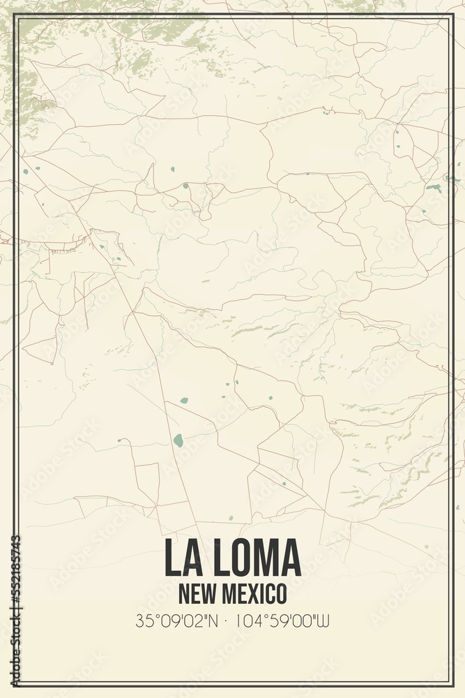 Retro US city map of La Loma, New Mexico. Vintage street map.