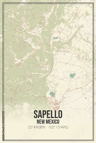 Retro US city map of Sapello  New Mexico. Vintage street map.